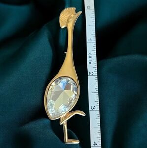 Gold Plated Bird Brooch with Crystal Accent P&M Paris France